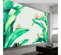 Wallpaper for Living Room, Hand Painted Watercolour Flowers Plants Wall Art for Bedroom, Green Wall Murals for Bedrooms, Non-Woven Premium Fleece Waterproof Photo Wallpaper 3D, 300 x 210 cm