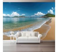 Wallpaper for Living Room Seaside Beach Mountains and Sea Wall Murals for Bedrooms 400 x 280 cm Large Photo Wallpaper for Living Room Bedroom Kitchen Office Kids Blue