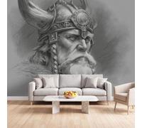 Wallpaper for Living Room Sketch Character Photo Wallpaper | Viking Black White Wall Murals for Bedrooms, Non-Woven 3D Effect Wall Art 300x210 cm, Wall Covering Decoration Poster