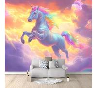 Wallpaper for Walls Cartoon Fantasy Unicorn Decoration Kids Room Girls Bedroom Dorm 3D Effect Wallpaper Wet Removable, Colorful Paste The Paper 99" x 69"/250 x 175 cm(WxH)