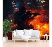 Wallpaper for Walls Roll Wall Mural Armed Soldier with Rifle Decoration Child Room Girls Bedroom Dorm 3D Effect Wallpaper Removable, Military Themed War Scene Paste The Paper 150x105cm(W x H)