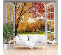 Wallpaper for Walls Roll Wall Mural Autumn Jungle Leaves Decoration Child Room Girls Bedroom Dorm 3D Effect Wallpaper Removable, Yellow Sunset Scenery Paste The Paper 500x317cm(W x H)