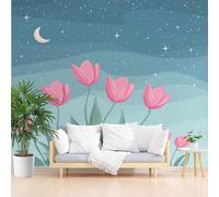 Wallpaper for Walls Roll Wall Mural Blue Stars and Moons Decoration Child Room Girls Bedroom Dorm 3D Effect Wallpaper Removable, Plants Floral Paste The Paper 200x140cm(W x H)