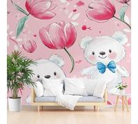 Wallpaper for Walls Roll Wall Mural Cartoon Animal Bear Decoration Child Room Girls Bedroom Dorm 3D Effect Wallpaper Removable, Plants Floral Red Paste The Paper 365x254cm(W x H)