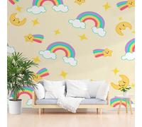 Wallpaper for Walls Roll Wall Mural Cartoon Cloud Moon Decoration Child Room Girls Bedroom Dorm 3D Effect Wallpaper Removable, Geometric Stars and Moons Paste The Paper 390x260cm(W x H)