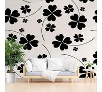 Wallpaper for Walls Roll Wall Mural Clover Floral Decoration Child Room Girls Bedroom Dorm 3D Effect Wallpaper Removable, Black and White Floral Paste The Paper 150x105cm(W x H)