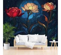 Wallpaper for Walls Roll Wall Mural Floral Stars Decoration Child Room Girls Bedroom Dorm 3D Effect Wallpaper Removable, Blue Geometric Floral Paste The Paper 300x210cm(W x H)