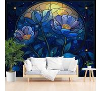 Wallpaper for Walls Roll Wall Mural Galaxy Moon Floral Decoration Child Room Girls Bedroom Dorm 3D Effect Wallpaper Removable, Blue Star Floral Paste The Paper 350x256cm(W x H)