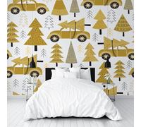 Wallpaper for Walls Roll Wall Mural Jungle Plant Christmas Tree Decoration Child Room Girls Bedroom Dorm 3D Effect Wallpaper Removable, Golden Plant Tree Car Paste The Paper 150x105cm(W x H)