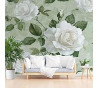 Wallpaper for Walls Roll Wall Mural Nature Rose Floral Decoration Child Room Girls Bedroom Dorm 3D Effect Wallpaper Removable, Green Floral Paste The Paper 350x256cm(W x H)