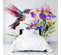 Wallpaper for Walls Roll Wall Mural Painted Plants Iris Decoration Child Room Girls Bedroom Dorm 3D Effect Wallpaper Removable, Animal Hummingbirds Paste The Paper 500x280cm(W x H)