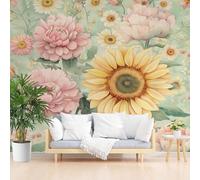 Wallpaper for Walls Roll Wall Mural Peony Sunflower Daisy Floral Decoration Child Room Girls Bedroom Dorm 3D Effect Wallpaper Removable, Vintage Plant Floral Paste The Paper 390x260cm(W x H)