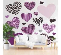 Wallpaper for Walls Roll Wall Mural Purple Heart Leopard Print Decoration Child Room Girls Bedroom Dorm 3D Effect Wallpaper Removable, Geometric Heart Paste The Paper 200x140cm(W x H)