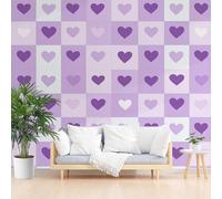 Wallpaper for Walls Roll Wall Mural Rectangular Geometric Checkered Pattern Decoration Child Room Girls Bedroom Dorm 3D Effect Wallpaper Removable, Purple Geometric Hearts Paste The Paper 300x210cm