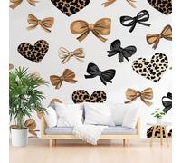 Wallpaper for Walls Roll Wall Mural Vintage Bow Heart Decoration Child Room Girls Bedroom Dorm 3D Effect Wallpaper Removable, Animal Leopard Print Heart Paste The Paper 365x254cm(W x H)