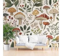 Wallpaper for Walls Roll Wall Mural Vintage Jungle Mushrooms Decoration Child Room Girls Bedroom Dorm 3D Effect Wallpaper Removable, Plants Mushroom Leaves Paste The Paper 350x256cm(W x H)