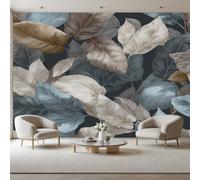 Wallpaper for Walls Roll Wall Mural Vintage Plants Leaves in Blue Decoration Child Room Girls Bedroom Dorm 3D Effect Wallpaper Removable, Abstract Plants Leaves Paste The Paper 150x105cm(W x H)