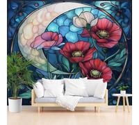 Wallpaper for Walls Roll Wall Mural Watercolor Plants and Floral Decoration Child Room Girls Bedroom Dorm 3D Effect Wallpaper Removable, Geometric Texture Blue Paste The Paper 300x210cm(W x H)