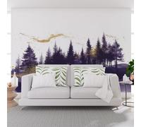 Wallpaper Gold Foil Jungle Scenery (Purple) Non-Woven Mural 500x317cm(W x H) Photo Abstract Jungle Landscape 3D Printed Mural Wallpaper Living Room Home Decoration Wall Murals for Children's Room