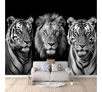 Wallpaper Goth Black and White Lion Tiger, Wallpaper Goth Ideal Animal Print Headboard Wall Design No Mess No Fuss High-Definition Pattern Breathable Surface 500X280Cm