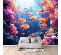 Wallpaper Goth Colorful Fish Coral, Cool Wallpaper Light Under The Sealiving Room Wall Paper Budget-Friendly Upgrade Eye-Catching Design Breathable Surface 300X256Cm