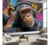 Wallpaper Graffiti, Wall Mural Street Animals Headphones Gorilla 200 X 140 Cm Non-Woven Large Mural Multicolor for Bedroom Living Room - Room Decor Adhesive Wallpaper for Kids Teens Adult