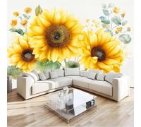 Wallpaper Hyperrealistic Flowers, Mural Countryside Sunflowers 400 X 280 Cm Wallpaper Self Adhesive Yellow for Adults Bedroom Living Room Bathroom Decor - PVC Vinyl Modern Furniture Wall Sticker