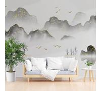 Wallpaper Ink Painting Mountain Scenery Non-Woven Mural Wallpaper Wall Art Decor 300x210cm(W x H) Photo Wall Mural for Living Room Bedroom Children’s Room Decoration Natural Mountain Scenery Grey