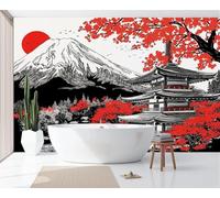 Wallpaper Japan 300 x 210 cm 3D Effect Cherry Blossoms Mount Fuji Photo Panoramic Wallpaper Wall Mural for Modern Painting Living Room Bedroom Art Decoration Poster Murals Wall G1495