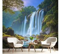 Wallpaper Jungle Waterfall, Silk Fabric Wall Mural Magnificent Scenery Wall Decoration 200×150 Cm Poster Design Mural for Living Room Kids Bedroom - Dark Blue