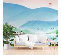 Wallpaper Lake Pavilion Mountain Range 350x256cm(W x H) Wall Mural Non-Woven 3D Mural Wallpaper Stickers Natural Scenery Blue Removable Wall Paper Modern for Living Room Bedroom Kitchen Hallway