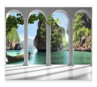 Wallpaper - Landscape 150x105 cm / 59,05" x41,33 - Non-Woven Premium Art Print Fleece Wall Mural Decoration Poster Picture Design Modern - Nature Architecture Water Lake Tropical 10110903-13