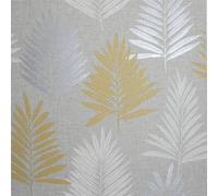 Wallpaper Leaf Design Ochre Yellow on Linen Effect 53cm Width Pasteable Feature