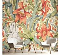 Wallpaper Lily Flowers, Leaves, Silk Fabric Wall Mural Art Nouveau Wall Decoration 200×150 Cm Poster Design Mural for Living Room Kids Bedroom - Mixed Colors