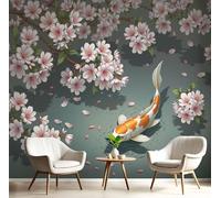 Wallpaper Little Koi, Silk Fabric Wall Mural Flowering Plants Wall Decoration 250×175 Cm Poster Design Mural for Living Room Kids Bedroom - Mixed Colors