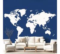 Wallpaper Map Minimalist, 450 x 315 cm Non-Woven Wall Mural, DIY World Map Navy Blue Wallpaper Mural, Living Room Bedroom Backdrop TV, Art Poster Mural Wallpaper