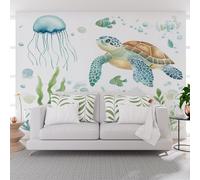 Wallpaper Marine Life Sea Turtles Jellyfish Wall Mural Non-Woven 450x315cm(W x H) Mural Wallpaper for Living Room Bedroom - Blue Nautical Scenery Photo Wallpapers & Home Decor