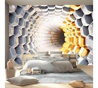 Wallpaper Modern Art Print Wall Mural Photo Removable Peel and Stick Self-Adhesive 350 x 256 cm, Silk Fabric for Living Room Bedroom Nursery Home Decoration - Yellow Geometric Three-Dimensional Tunnel