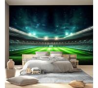 Wallpaper Modern Print Wall Mural 3D Photo Removable Peel and Stick Self-Adhesive 350 x 256 cm, Silk Fabric for Living Room Bedroom Nursery Home Decoration - Green Sports Court Lights