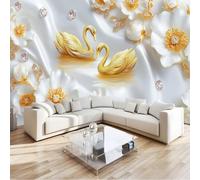 Wallpaper Modern, Wall Mural Flowers Animals Swans 200 X 140 Cm Non-Woven Large Mural Grey for Bedroom Living Room - Room Decor Adhesive Wallpaper for Kids Teens Adult