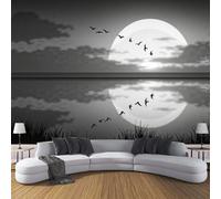 Wallpaper Moonlight Reflected On The Water Family Wall Mural Silk Cloth Art Design Black White Retro Photos Photo Wallpaper for Living Room Bedroom Backdrop Wall Decor Poster Picture 150x105cm, Grey