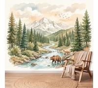 Wallpaper Mural 350 x 256 cm Photo Wallpaper Scenic Jungle Rustic Wall Mural Mountains Pine Trees Bears Non-Woven Art Print Decoration Poster Picture for Living Room Bedroom Dining Room Decor