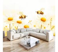 Wallpaper Mural 3D Panoramic Photo Mural Countryside Animals Flowers Bees Yellow Backdrop Wall Interior Decor Wallpaper, 350 x 256 cm 3D Effect Poster Decoration for Bedroom Living Room