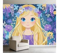 Wallpaper Mural 3D Panoramic Photo Mural Dreamy Girl Floral Purple Backdrop Wall Interior Decor Wallpaper, 500 x 280 cm 3D Effect Poster Decoration for Bedroom Living Room