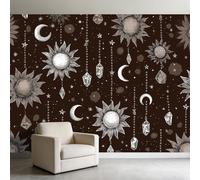 Wallpaper Mural 3D Panoramic Photo Mural Hand Drawn Artistic Line Art Celestial Bodies Coffee Brown Backdrop Wall Interior Decor Wallpaper, 500 x 280 cm 3D Effect Poster Decoration for Living Room