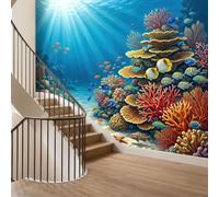 Wallpaper Mural 3D Panoramic Photo Mural Photography Underwater Landscapes Animals Sunlight Blue Backdrop Wall Interior Decor Wallpaper, 450 x 280 cm 3D Effect Poster Decoration for Living Room