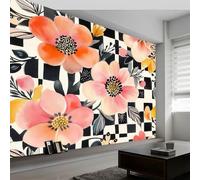 Wallpaper Mural 3D Panoramic Photo Mural Retro Floral Plaid Patterns Color Backdrop Wall Interior Decor Wallpaper, 500 x 280 cm 3D Effect Poster Decoration for Bedroom Living Room