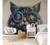 Wallpaper Mural 3D Panoramic Photo Mural Tabby Cat Goggles 250X175Cm