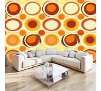 Wallpaper Mural 3D Retro Geometric Bubbles Circles Wallpaper 400 x 280 cm (WxH) - Children's Bedroom Beige Wall Non-Woven Premium Art Print Poster, Boy or Girl Gift Decoration Wall Sticker