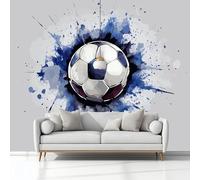 Wallpaper Mural 3D Sports Soccer Breaking Through Walls Graffiti Wallpaper 250 x 175 cm (WxH) - Children's Bedroom Grey Wall Non-Woven Premium Poster, Boy or Girl Gift Decoration Wall Sticker